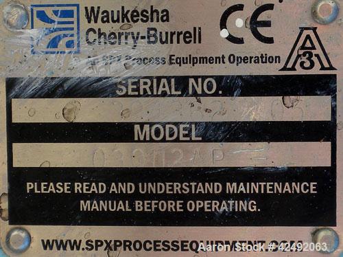 
.Used- Waukesha Rotary Positive Displacement Pump, Model 030U2-AP, 316 Stainless Steel. Approximately 36 gallons per minute at 100 psi at 600 rpm capacity, (.06) gallon displacement per revolution. ...