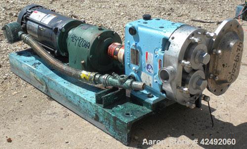 Used Waukesha Rotary Positive Displacement Pump, Model 030U2AP, 316 Stainless Steel. Approximately 36 gallons per minute at 100 psi at 600 rpm capacity, .06 gallon displacement per revolution. 1-1/2"...