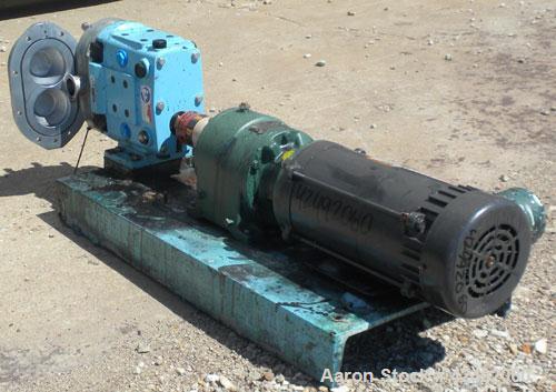 Used Waukesha Rotary Positive Displacement Pump, Model 030U2AP, 316 Stainless Steel. Approximately 36 gallons per minute at 100 psi at 600 rpm capacity, .06 gallon displacement per revolution. 1-1/2"...