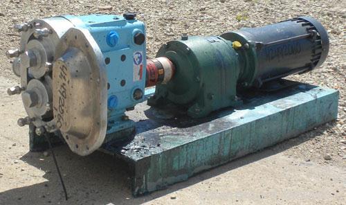 Used Waukesha Rotary Positive Displacement Pump, Model 030U2AP, 316 Stainless Steel. Approximately 36 gallons per minute at 100 psi at 600 rpm capacity, .06 gallon displacement per revolution. 1-1/2"...