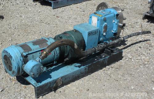 Used Waukesha Rotary Positive Displacement Pump, Model 030U2AP, 316 Stainless Steel. Approximately 36 gallons per minute at 100 psi at 600 rpm capacity, .06 gallon displacement per revolution. 1-1/2"...