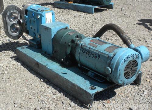 Used Waukesha Rotary Positive Displacement Pump, Model 030U2AP, 316 Stainless Steel. Approximately 36 gallons per minute at 100 psi at 600 rpm capacity, .06 gallon displacement per revolution. 1-1/2"...