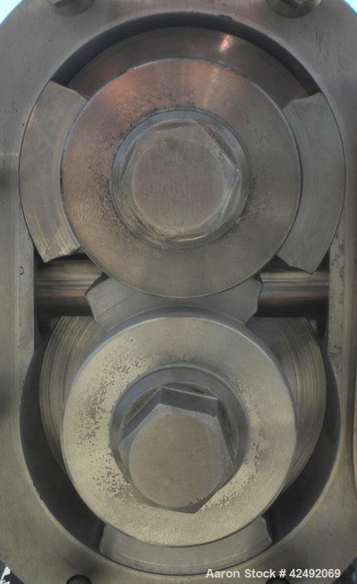 Used Waukesha Rotary Positive Displacement Pump, Model 030U2AP, 316 Stainless Steel. Approximately 36 gallons per minute at 100 psi at 600 rpm capacity, .06 gallon displacement per revolution. 1-1/2"...