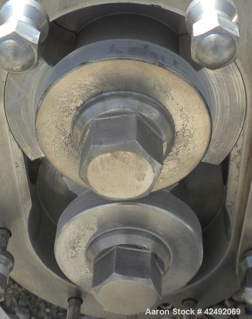 Used Waukesha Rotary Positive Displacement Pump, Model 030U2AP, 316 Stainless Steel. Approximately 36 gallons per minute at 100 psi at 600 rpm capacity, .06 gallon displacement per revolution. 1-1/2"...
