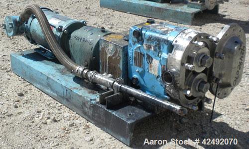 Used Waukesha Rotary Positive Displacement Pump, Model 030U2AP, 316 Stainless Steel. Approximately 36 gallons per minute at 100 psi at 600 rpm capacity, .06 gallon displacement per revolution. 1-1/2"...
