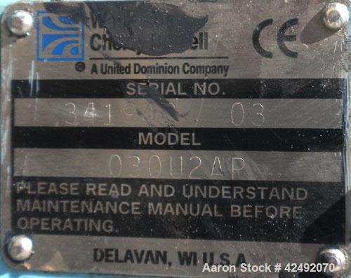 Used Waukesha Rotary Positive Displacement Pump, Model 030U2AP, 316 Stainless Steel. Approximately 36 gallons per minute at 100 psi at 600 rpm capacity, .06 gallon displacement per revolution. 1-1/2"...