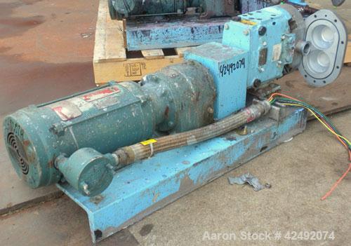 Used Waukesha Rotary Positive Displacement Pump, Model 030U2AP, 316 Stainless Steel. Approximately 36 gallons per minute at 100 psi at 600 rpm capacity, .06 gallon displacement per revolution. 1-1/2"...