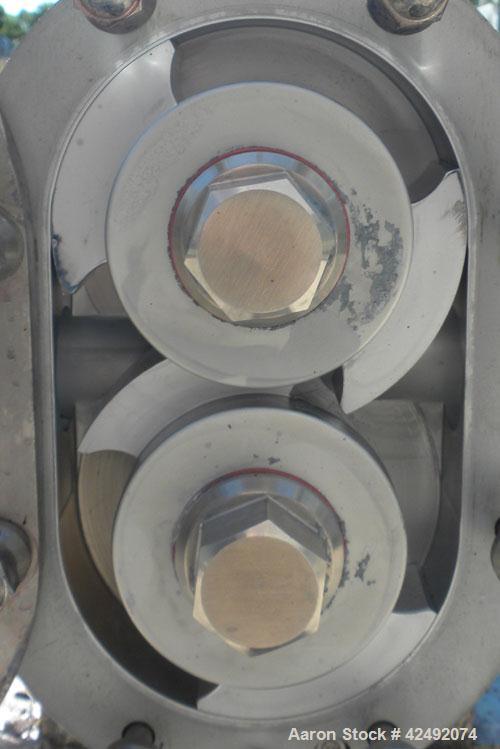 Used Waukesha Rotary Positive Displacement Pump, Model 030U2AP, 316 Stainless Steel. Approximately 36 gallons per minute at 100 psi at 600 rpm capacity, .06 gallon displacement per revolution. 1-1/2"...