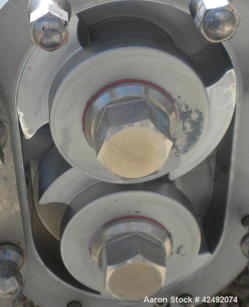 Used Waukesha Rotary Positive Displacement Pump, Model 030U2AP, 316 Stainless Steel. Approximately 36 gallons per minute at 100 psi at 600 rpm capacity, .06 gallon displacement per revolution. 1-1/2"...