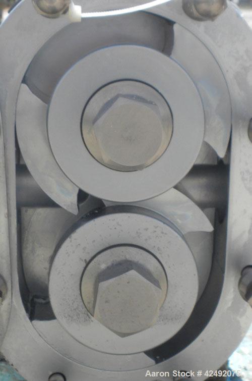 Used Waukesha Rotary Positive Displacement Pump, Model 030U2AP, 316 Stainless Steel. Approximately 36 gallons per minute at 100 psi at 600 rpm capacity, .06 gallon displacement per revolution. 1-1/2"...