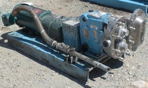 Used Waukesha Rotary Positive Displacement Pump, Model 030U2, 316 Stainless Steel. Approximately 36 gallons per minute at 100 psi at 600 rpm capacity, (.06) gallon displacement per revolution. 1-1/2"...