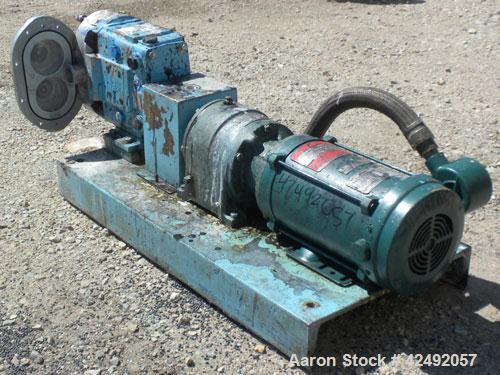 Used Waukesha Rotary Positive Displacement Pump, Model 030U2, 316 Stainless Steel. Approximately 36 gallons per minute at 100 psi at 600 rpm capacity, (.06) gallon displacement per revolution. 1-1/2"...