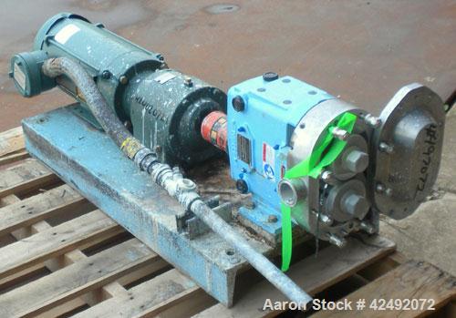 Used Waukesha Rotary Positive Displacement Pump, Model 030U2, 316 Stainless Steel. Approximately 36 gallons per minute at 100 psi at 600 rpm capacity, (.06) gallon displacement per revolution. 1-1/2"...