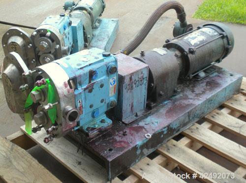Used Waukesha Rotary Positive Displacement Pump, Model 030U2, 316 Stainless Steel. Approximately 36 gallons per minute at 100 psi at 600 rpm capacity, (.06) gallon displacement per revolution. 1-1/2"...