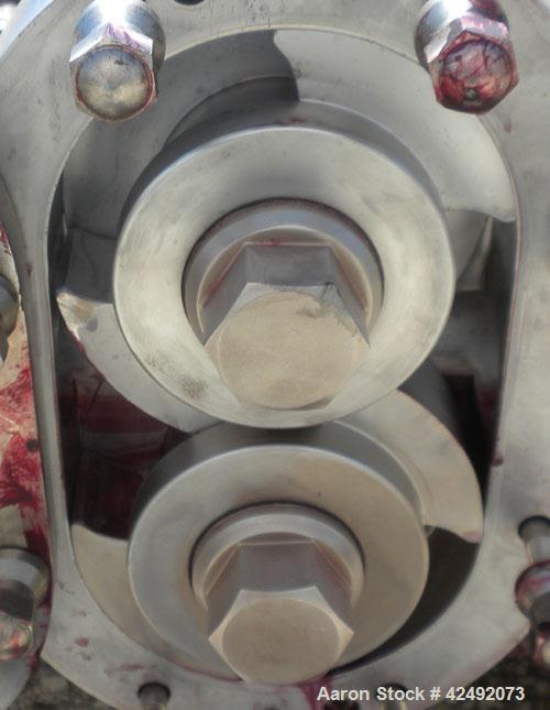 Used Waukesha Rotary Positive Displacement Pump, Model 030U2, 316 Stainless Steel. Approximately 36 gallons per minute at 100 psi at 600 rpm capacity, (.06) gallon displacement per revolution. 1-1/2"...