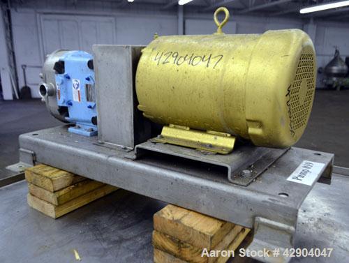 Used Waukesha Universal 2 Rotary Positive Displacement Pump, Model 030U2, 316 Stainless Steel. Approximate capacity 36 gallons per minute 200 psi at 600 rpm. (.060) Gallon displacement per revolution...