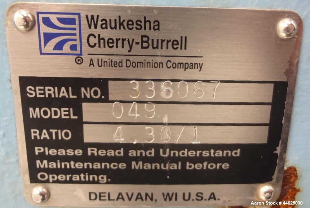 Used WaukeshaUniversal 2 Rotary Positive Displacement Pump, Model 030U2, 316 Stainless Steel.  Approximate capacity 36 gallons per minute 200 psi at 600 rpm.  .060 Gallon displacement per revolution....