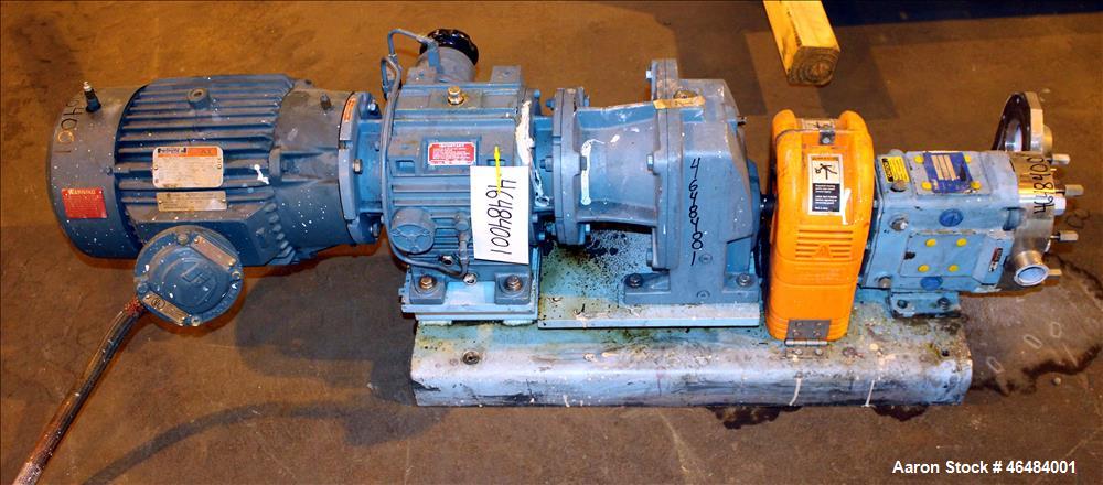 Used Waukesha Rotary Positive Displacement Pump, Model 030U2, 316 Stainless Steel. Approximately 36 gallons per minute at 250 psi maximum pressure at 600 rpm capacity, 0.060 gallon displacement per r...