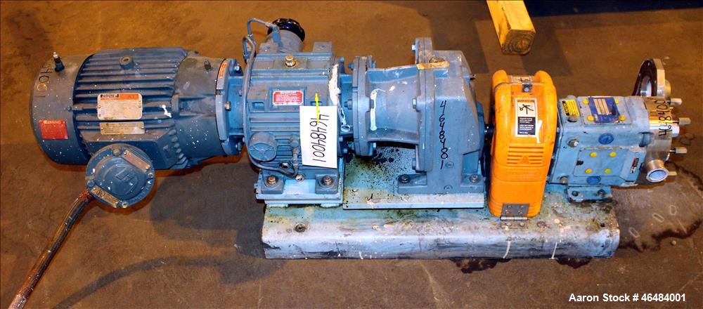 Used- Waukesha Rotary Positive Displacement Pump, Model 030U2, 316 Stainless Steel. Approximately 36 gallons per minute at 2...