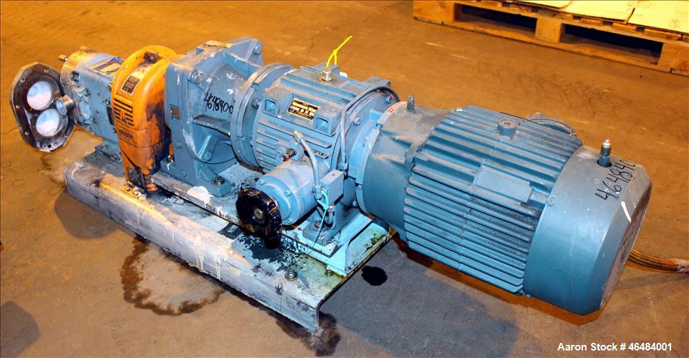Used Waukesha Rotary Positive Displacement Pump, Model 030U2, 316 Stainless Steel. Approximately 36 gallons per minute at 250 psi maximum pressure at 600 rpm capacity, 0.060 gallon displacement per r...