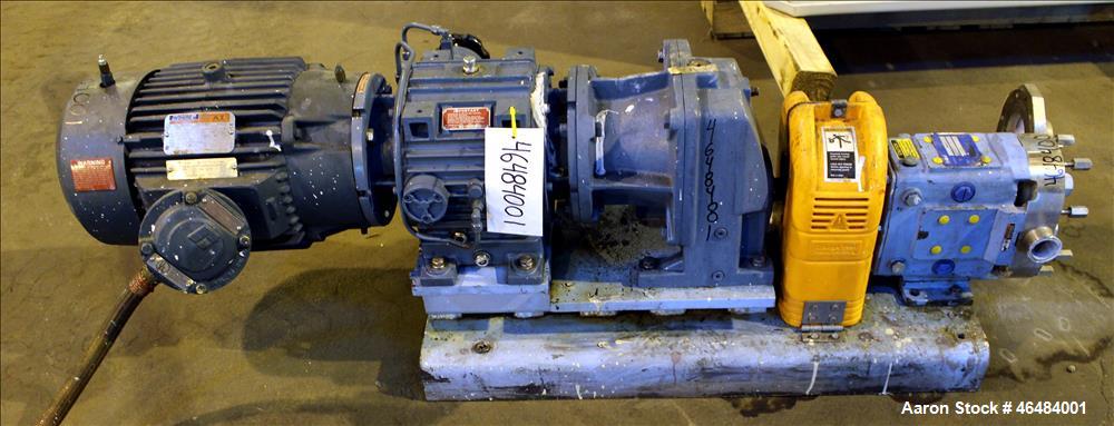 Used Waukesha Rotary Positive Displacement Pump, Model 030U2, 316 Stainless Steel. Approximately 36 gallons per minute at 250 psi maximum pressure at 600 rpm capacity, 0.060 gallon displacement per r...