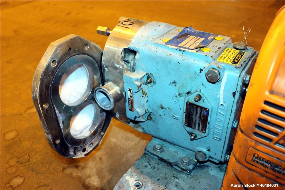 Used Waukesha Rotary Positive Displacement Pump, Model 030U2, 316 Stainless Steel. Approximately 36 gallons per minute at 250 psi maximum pressure at 600 rpm capacity, 0.060 gallon displacement per r...