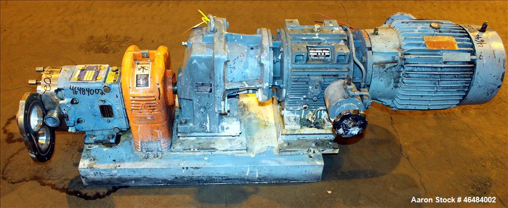Used Waukesha Rotary Positive Displacement Pump, Model 030U2, 316 Stainless Steel. Approximately 36 gallons per minute at 250 psi maximum pressure at 600 rpm capacity, 0.060 gallon displacement per r...