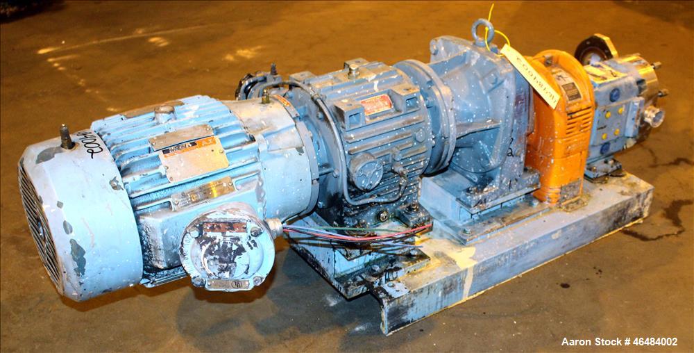 Used Waukesha Rotary Positive Displacement Pump, Model 030U2, 316 Stainless Steel. Approximately 36 gallons per minute at 250 psi maximum pressure at 600 rpm capacity, 0.060 gallon displacement per r...