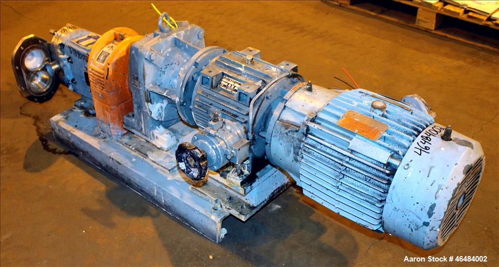 Used Waukesha Rotary Positive Displacement Pump, Model 030U2, 316 Stainless Steel. Approximately 36 gallons per minute at 250 psi maximum pressure at 600 rpm capacity, 0.060 gallon displacement per r...