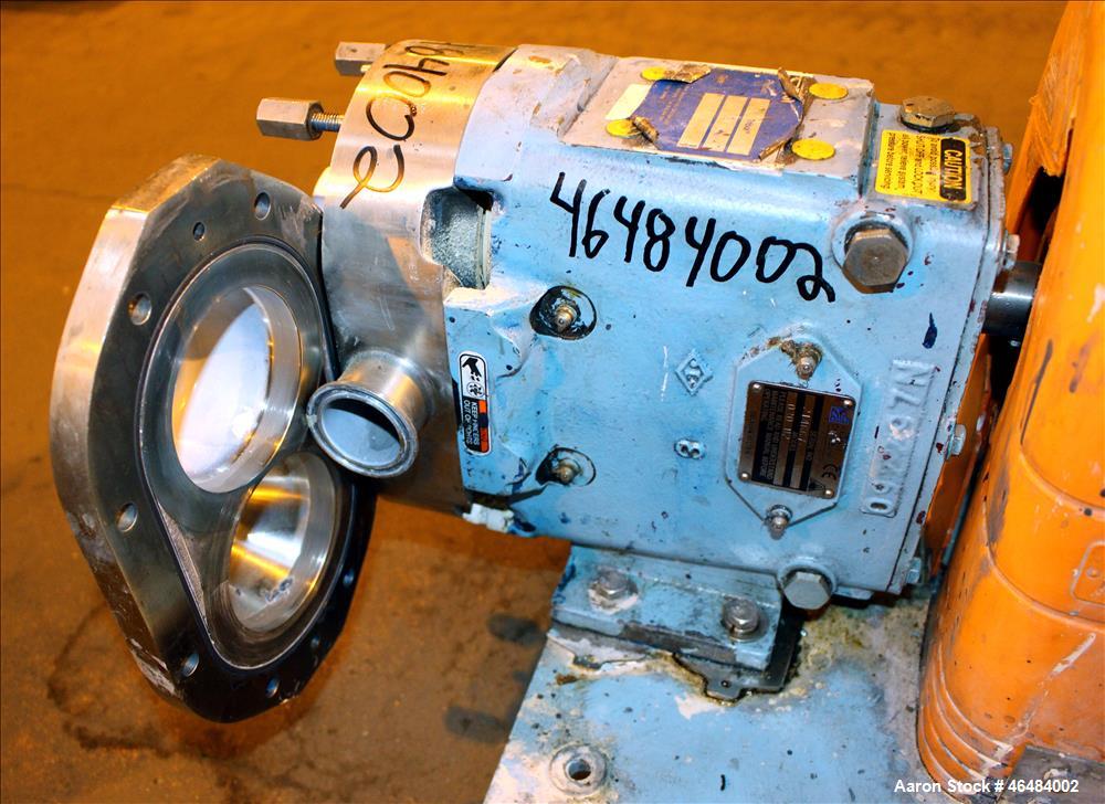 Used Waukesha Rotary Positive Displacement Pump, Model 030U2, 316 Stainless Steel. Approximately 36 gallons per minute at 250 psi maximum pressure at 600 rpm capacity, 0.060 gallon displacement per r...