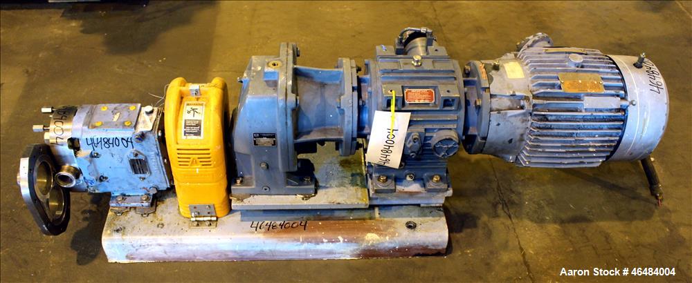Used Waukesha Rotary Positive Displacement Pump, Model 030U2, 316 Stainless Steel. Approximately 36 gallons per minute at 250 psi maximum pressure at 600 rpm capacity, 0.060 gallon displacement per r...