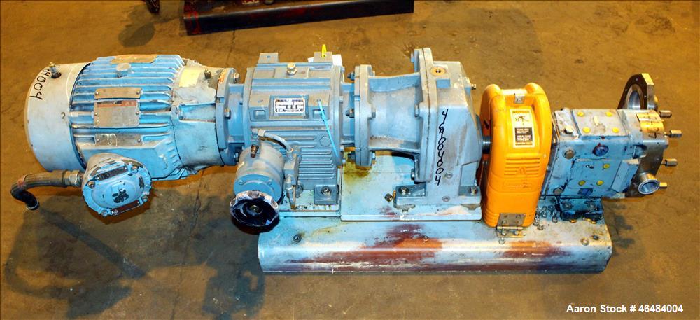 Used Waukesha Rotary Positive Displacement Pump, Model 030U2, 316 Stainless Steel. Approximately 36 gallons per minute at 250 psi maximum pressure at 600 rpm capacity, 0.060 gallon displacement per r...