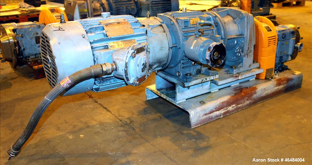 Used Waukesha Rotary Positive Displacement Pump, Model 030U2, 316 Stainless Steel. Approximately 36 gallons per minute at 250 psi maximum pressure at 600 rpm capacity, 0.060 gallon displacement per r...