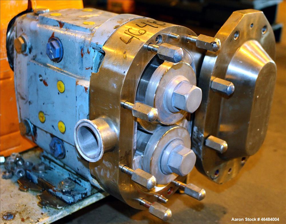 Used Waukesha Rotary Positive Displacement Pump, Model 030U2, 316 Stainless Steel. Approximately 36 gallons per minute at 250 psi maximum pressure at 600 rpm capacity, 0.060 gallon displacement per r...