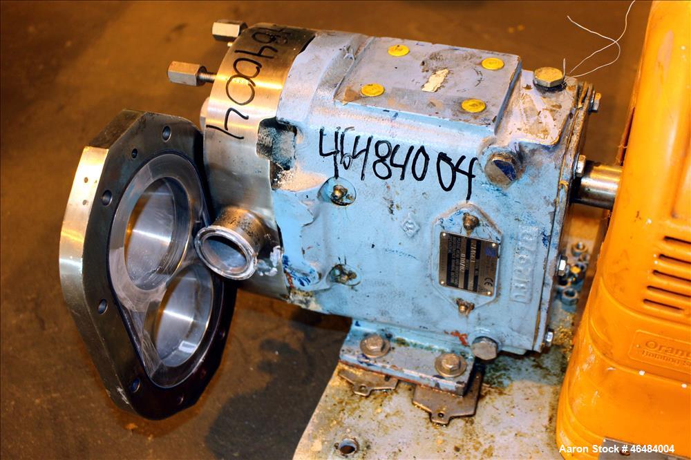 Used Waukesha Rotary Positive Displacement Pump, Model 030U2, 316 Stainless Steel. Approximately 36 gallons per minute at 250 psi maximum pressure at 600 rpm capacity, 0.060 gallon displacement per r...