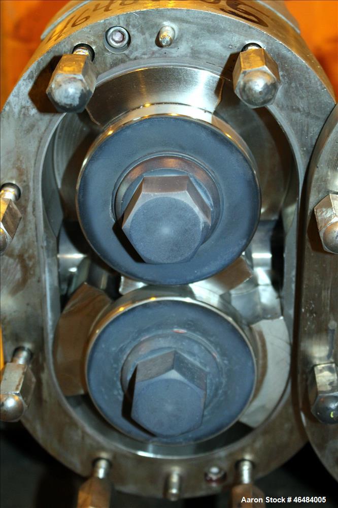 Used Waukesha Rotary Positive Displacement Pump, Model 030U2, 316 Stainless Steel. Approximately 36 gallons per minute at 250 psi maximum pressure at 600 rpm capacity, 0.060 gallon displacement per r...
