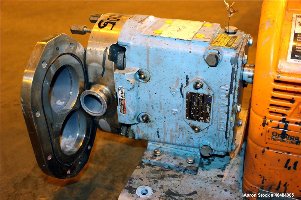 Used Waukesha Rotary Positive Displacement Pump, Model 030U2, 316 Stainless Steel. Approximately 36 gallons per minute at 250 psi maximum pressure at 600 rpm capacity, 0.060 gallon displacement per r...