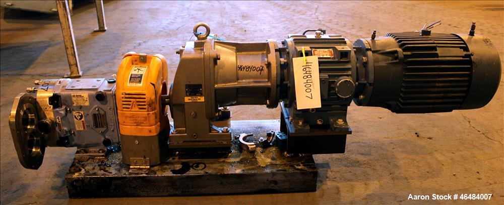Used Waukesha Rotary Positive Displacement Pump, Model 030U2, 316 Stainless Steel. Approximately 36 gallons per minute at 250 psi maximum pressure at 600 rpm capacity, 0.060 gallon displacement per r...