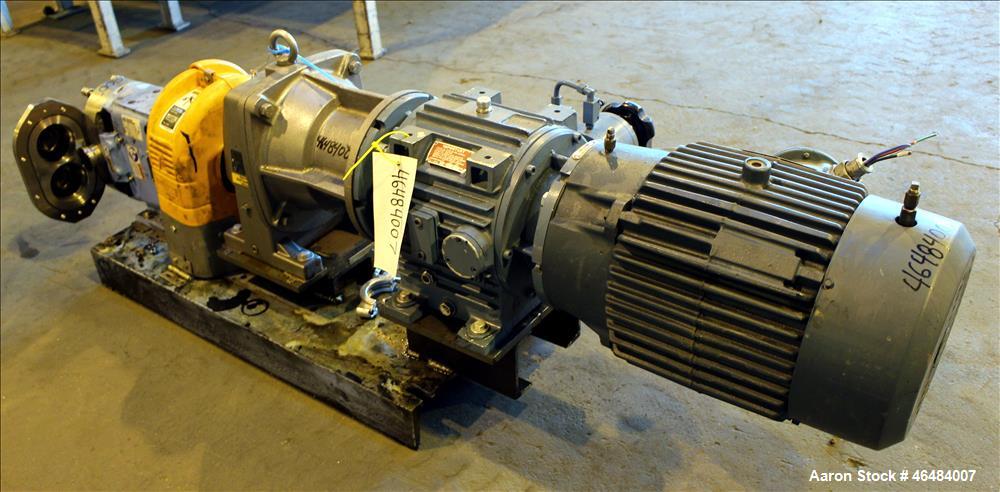 Used Waukesha Rotary Positive Displacement Pump, Model 030U2, 316 Stainless Steel. Approximately 36 gallons per minute at 250 psi maximum pressure at 600 rpm capacity, 0.060 gallon displacement per r...