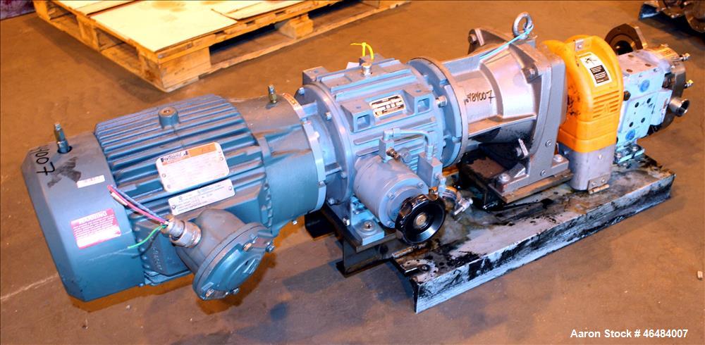 Used Waukesha Rotary Positive Displacement Pump, Model 030U2, 316 Stainless Steel. Approximately 36 gallons per minute at 250 psi maximum pressure at 600 rpm capacity, 0.060 gallon displacement per r...