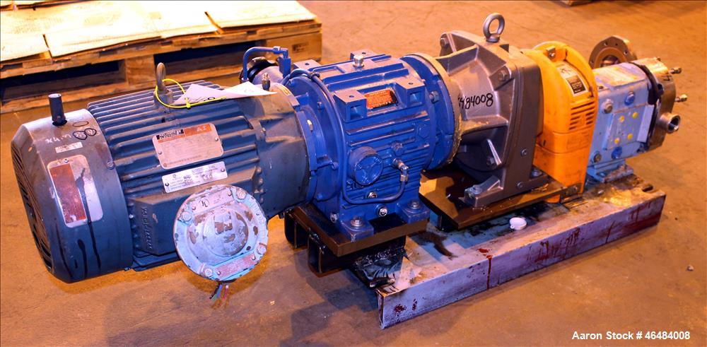 Used Waukesha Rotary Positive Displacement Pump, Model 030U2, 316 Stainless Steel. Approximately 36 gallons per minute at 250 psi maximum pressure at 600 rpm capacity, 0.060 gallon displacement per r...