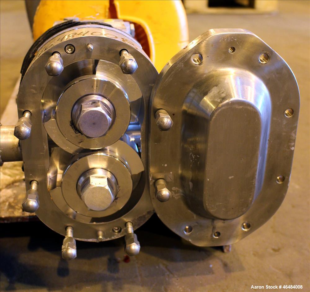 Used Waukesha Rotary Positive Displacement Pump, Model 030U2, 316 Stainless Steel. Approximately 36 gallons per minute at 250 psi maximum pressure at 600 rpm capacity, 0.060 gallon displacement per r...