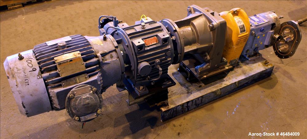 Used Waukesha Rotary Positive Displacement Pump, Model 030U2, 316 Stainless Steel. Approximately 36 gallons per minute at 250 psi maximum pressure at 600 rpm capacity, 0.060 gallon displacement per r...