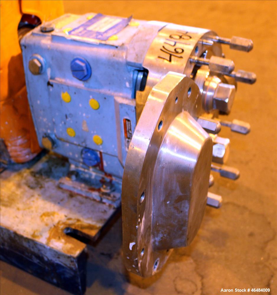 Used Waukesha Rotary Positive Displacement Pump, Model 030U2, 316 Stainless Steel. Approximately 36 gallons per minute at 250 psi maximum pressure at 600 rpm capacity, 0.060 gallon displacement per r...