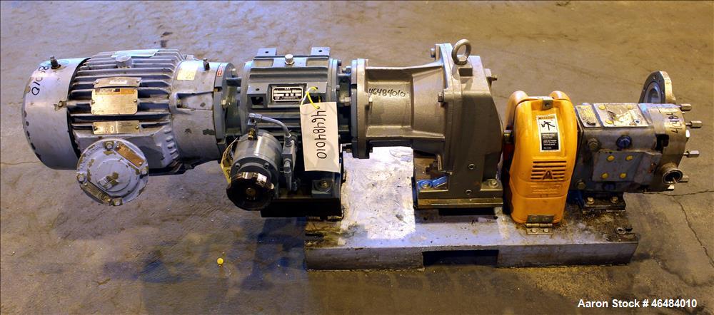 Used Waukesha Rotary Positive Displacement Pump, Model 030U2, 316 Stainless Steel. Approximately 36 gallons per minute at 250 psi maximum pressure at 600 rpm capacity, 0.060 gallon displacement per r...