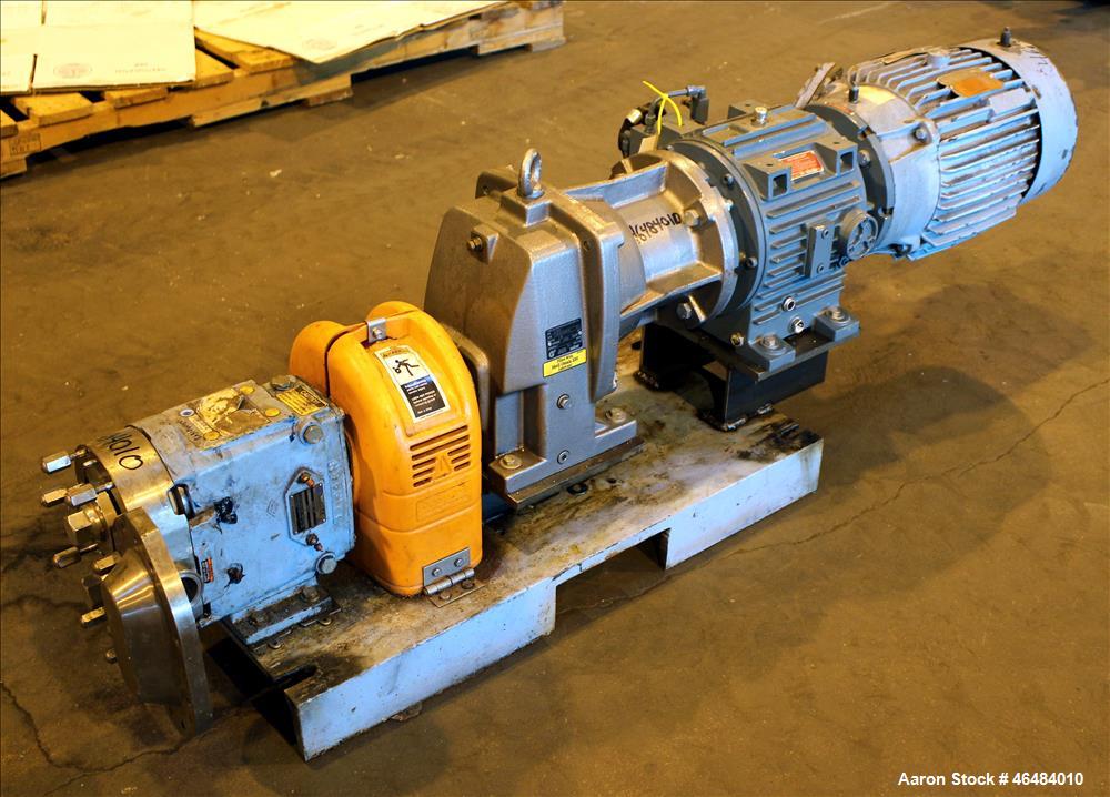 Used Waukesha Rotary Positive Displacement Pump, Model 030U2, 316 Stainless Steel. Approximately 36 gallons per minute at 250 psi maximum pressure at 600 rpm capacity, 0.060 gallon displacement per r...