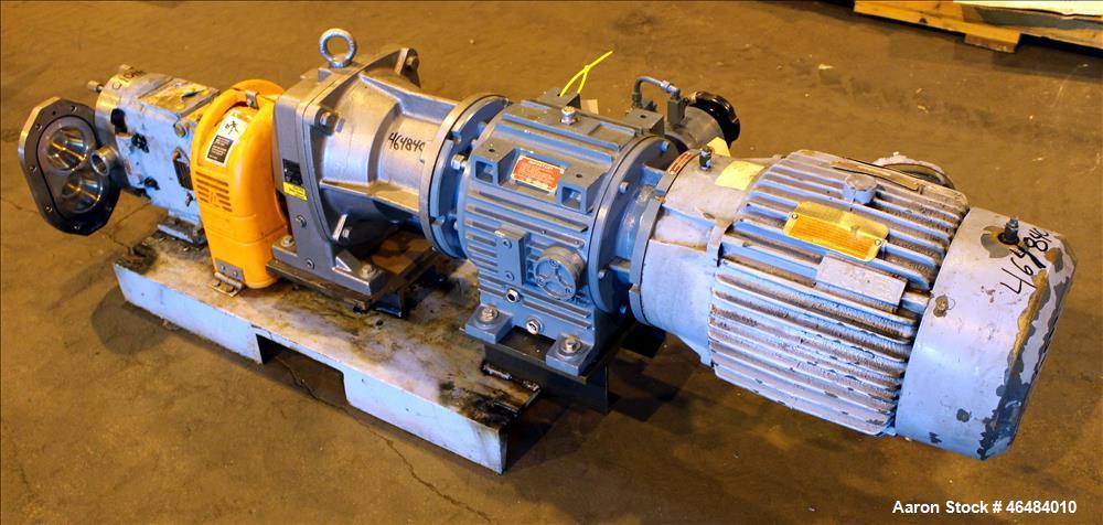 Used Waukesha Rotary Positive Displacement Pump, Model 030U2, 316 Stainless Steel. Approximately 36 gallons per minute at 250 psi maximum pressure at 600 rpm capacity, 0.060 gallon displacement per r...