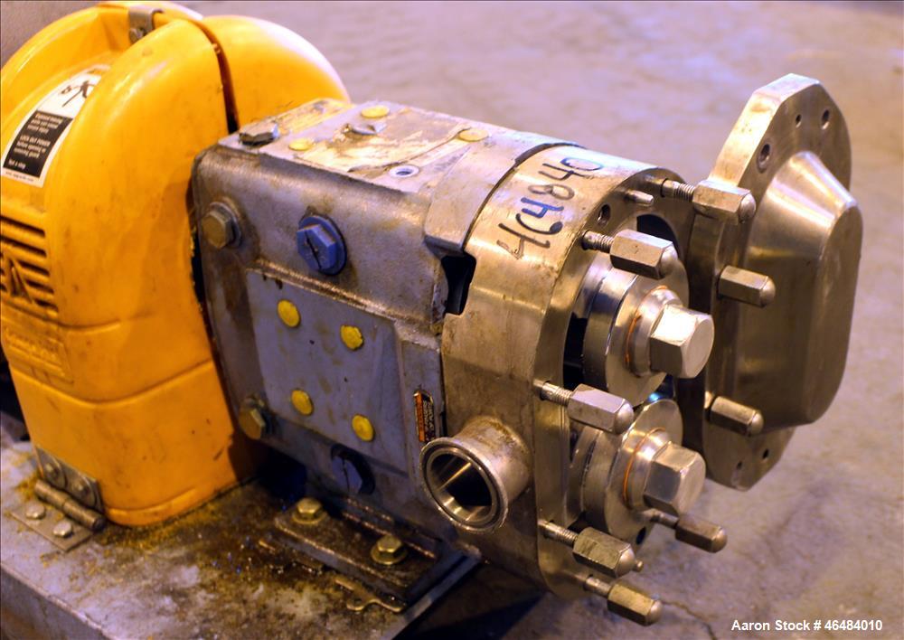 Used Waukesha Rotary Positive Displacement Pump, Model 030U2, 316 Stainless Steel. Approximately 36 gallons per minute at 250 psi maximum pressure at 600 rpm capacity, 0.060 gallon displacement per r...