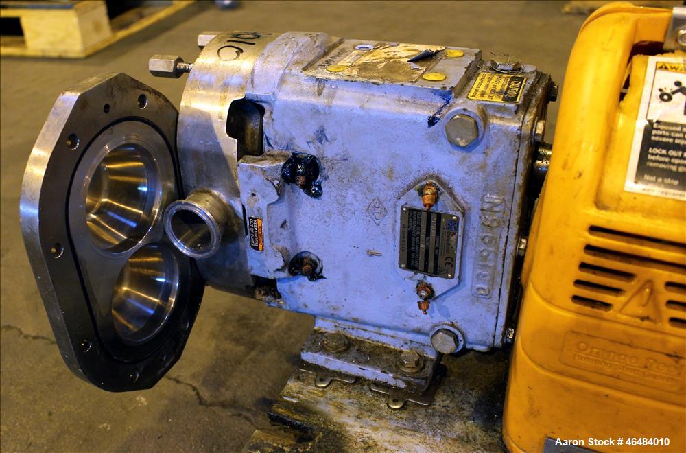 Used Waukesha Rotary Positive Displacement Pump, Model 030U2, 316 Stainless Steel. Approximately 36 gallons per minute at 250 psi maximum pressure at 600 rpm capacity, 0.060 gallon displacement per r...