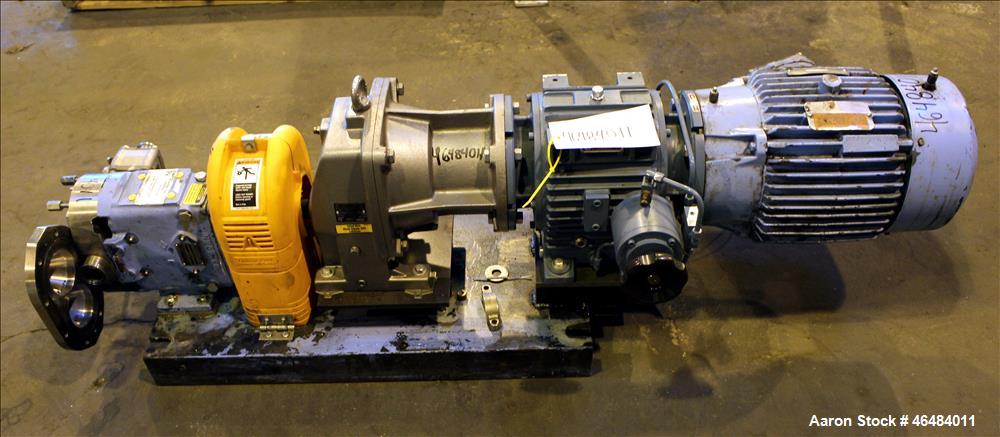 Used Waukesha Rotary Positive Displacement Pump, Model 030U2, 316 Stainless Steel. Approximately 36 gallons per minute at 250 psi maximum pressure at 600 rpm capacity, 0.060 gallon displacement per r...